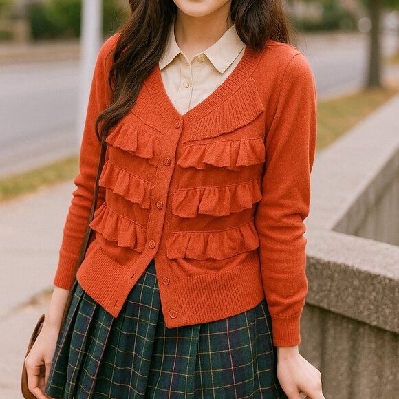 3.1 Phillip Lim Designer Y2K Ruffle Tiered Lightweight Cardigan size L - Picture 1 of 12